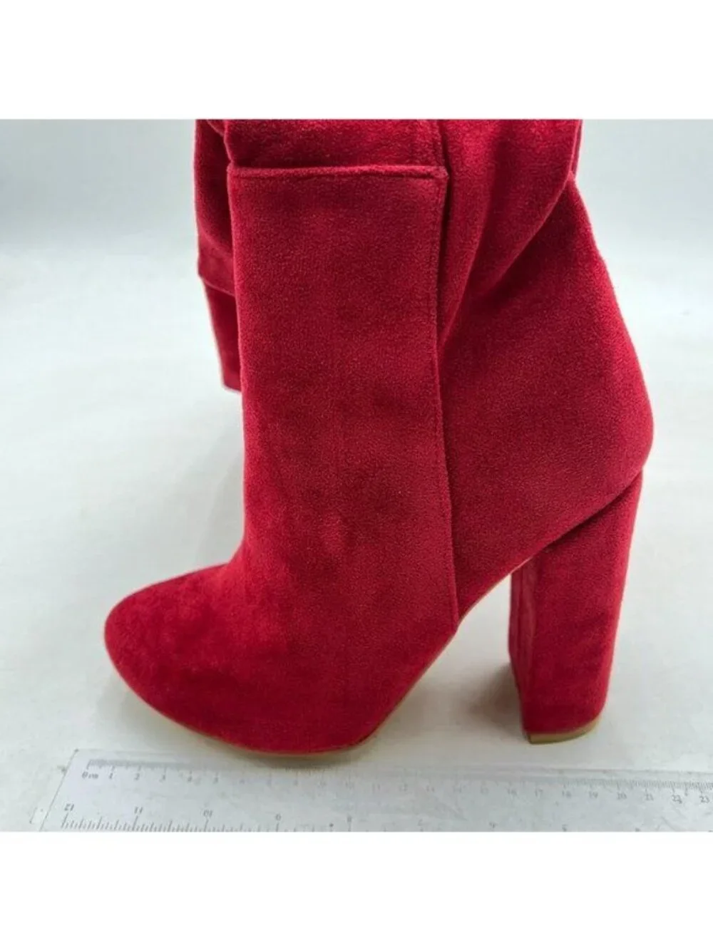 FSJ Women Over The Knee Chunky High Heels Stretch Thigh High Long Boot Red